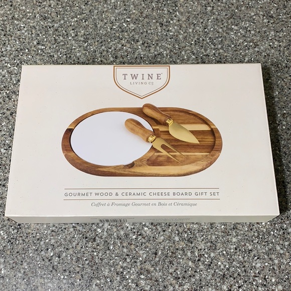 Twine Living Co. Kitchen Nwt Gourmet Acacia Wood Ceramic Cheese